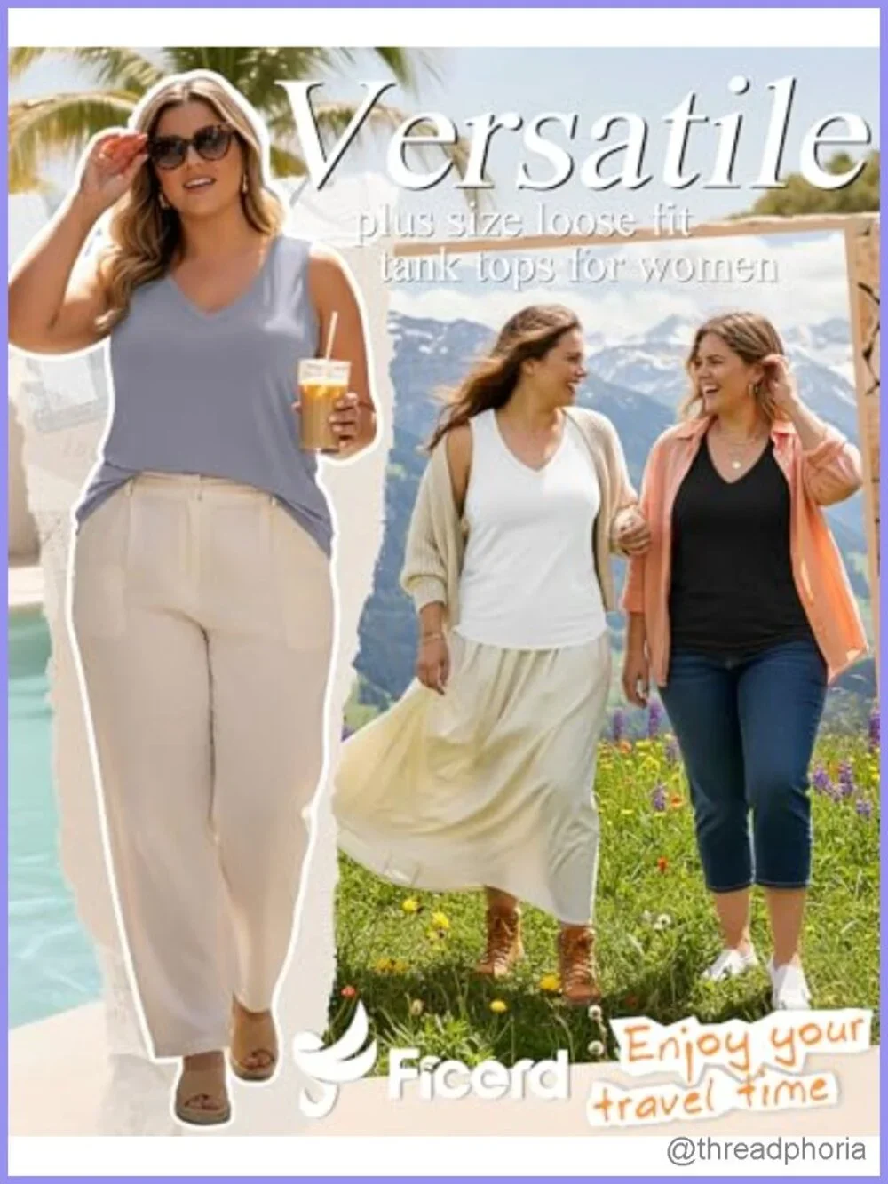 Plus Size Tank Tops V Neck Sleeveless Flowy Tunics 4 Pack